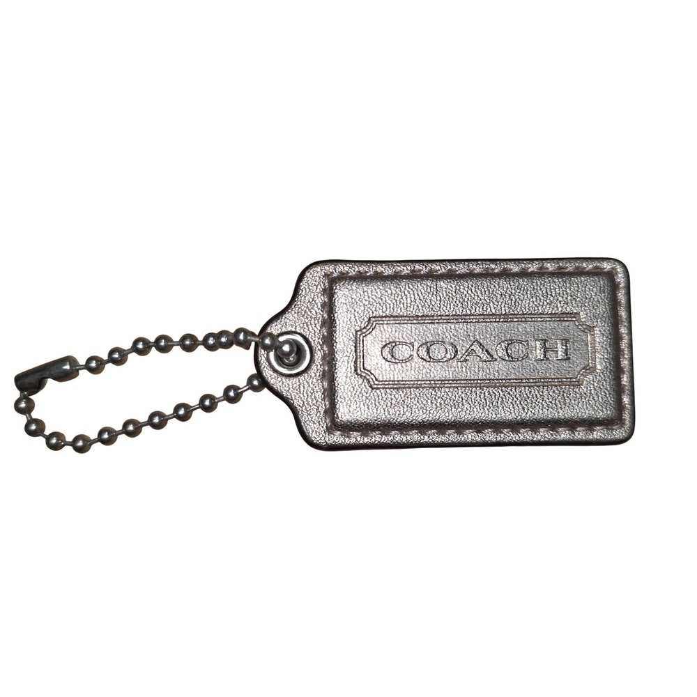 Coach Bag Tag Charm 2" Replacement Silver Leather Logo Purse Fob Silver chain